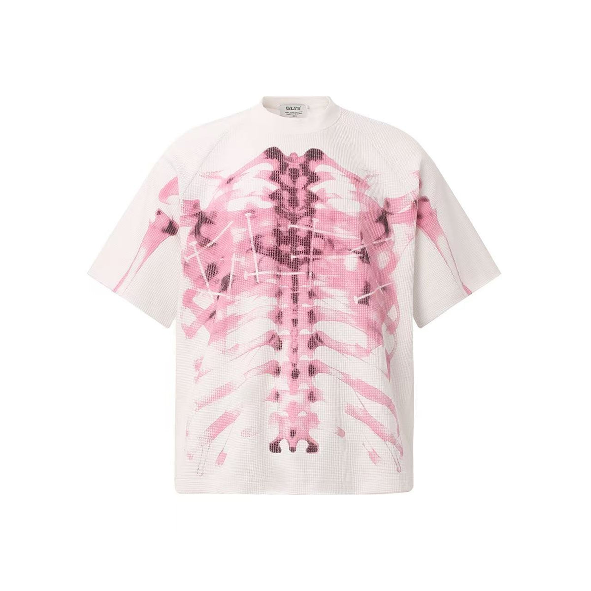 Streetwear Waffle Nail Through Skeleton Print T-Shirt