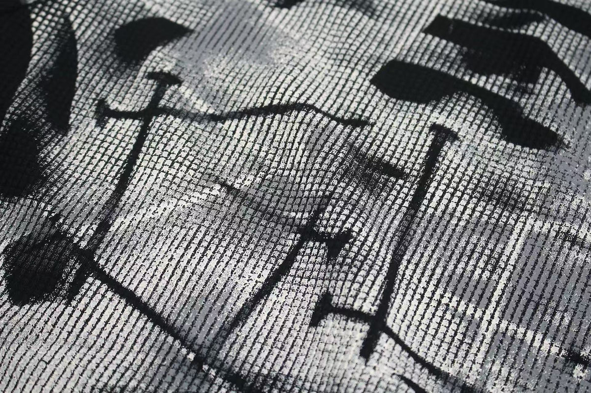 Streetwear Waffle Nail Through Skeleton Print T-Shirt