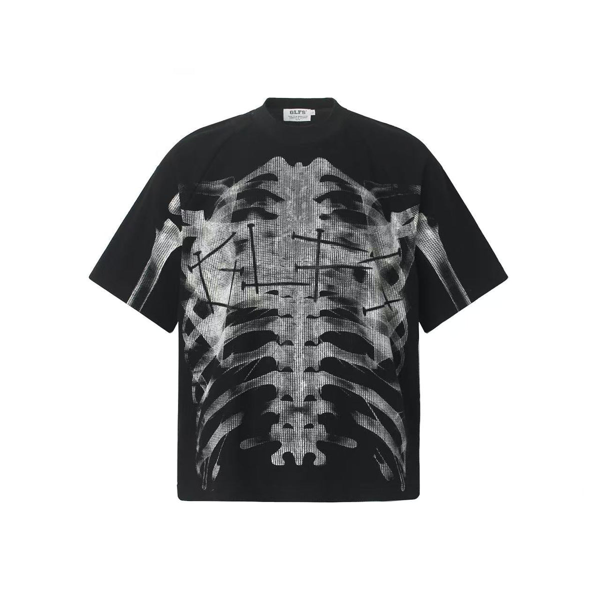 Streetwear Waffle Nail Through Skeleton Print T-Shirt
