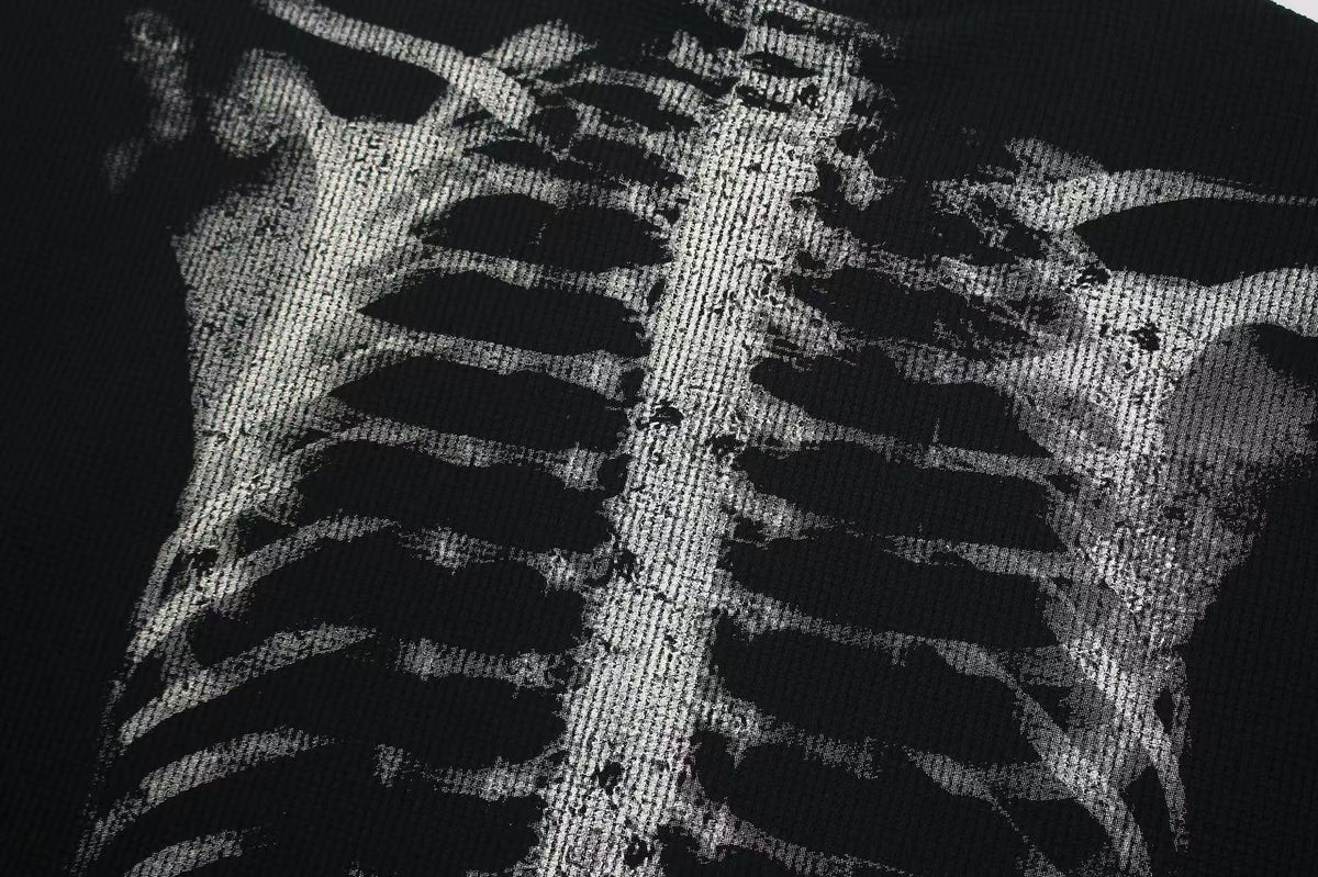 Streetwear Waffle Skeleton Print T-Shirt