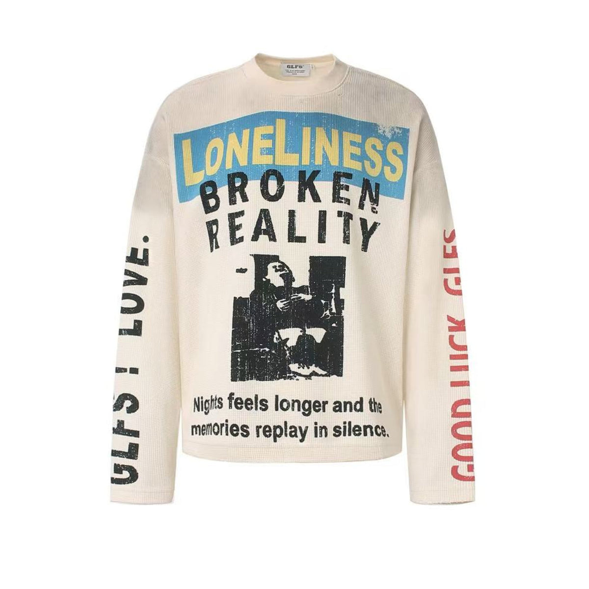 Streetwear Print Waffle Knit Long Sleeve