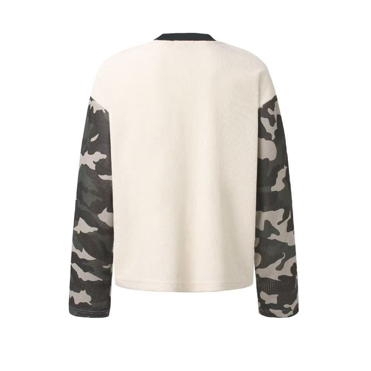 Camo Spliced Vintage Print Waffle Knit Long Sleeve