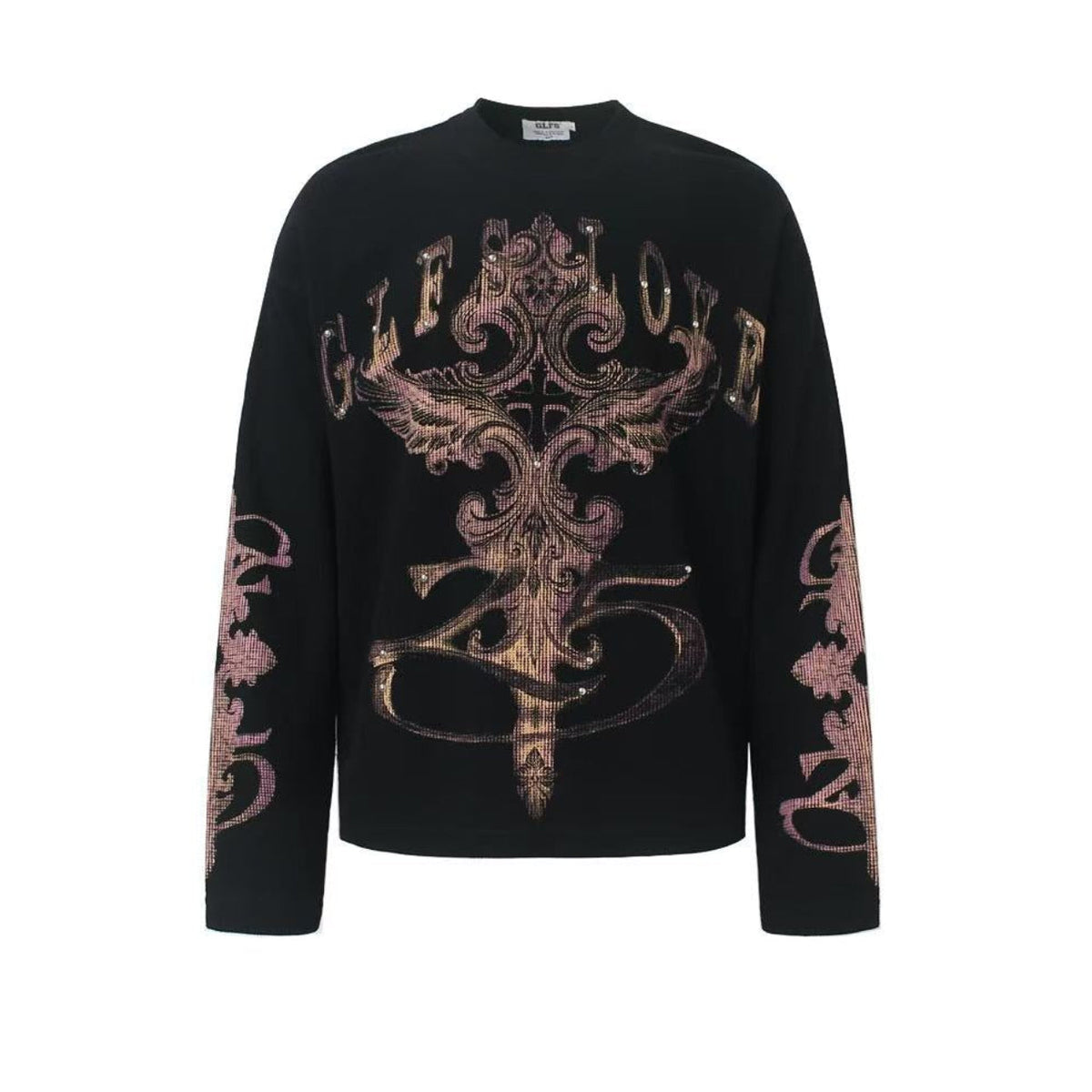 Studded Cross Print Waffle Knit Long Sleeve