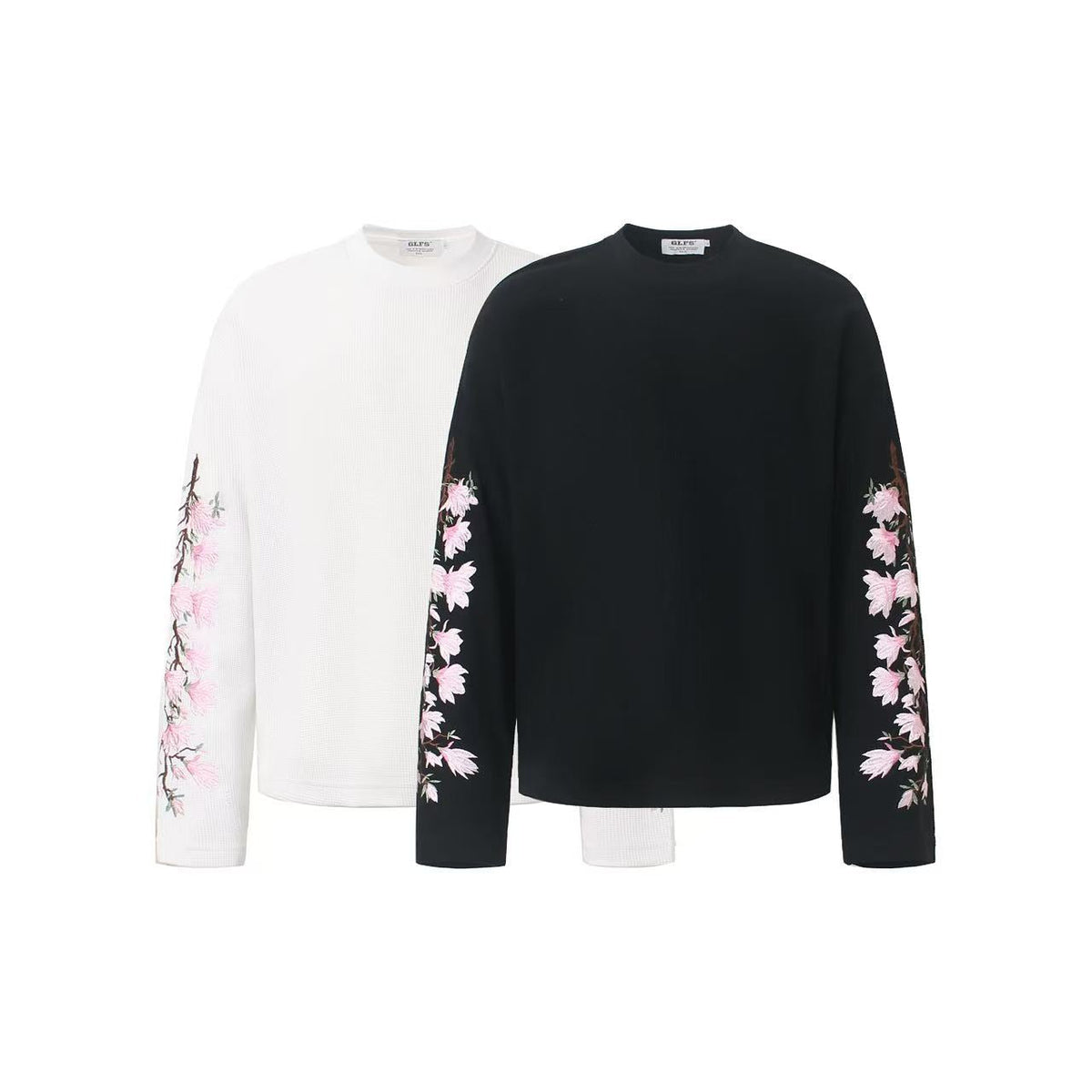 Floral Embroidery Print Waffle Knit Long Sleeve