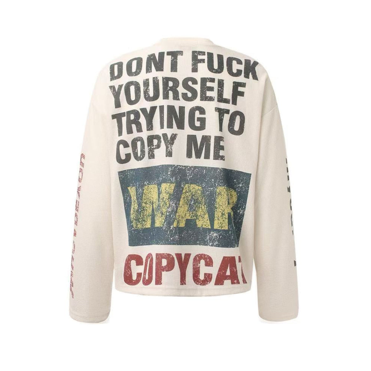 Streetwear Vintage Print Waffle Knit Long Sleeve