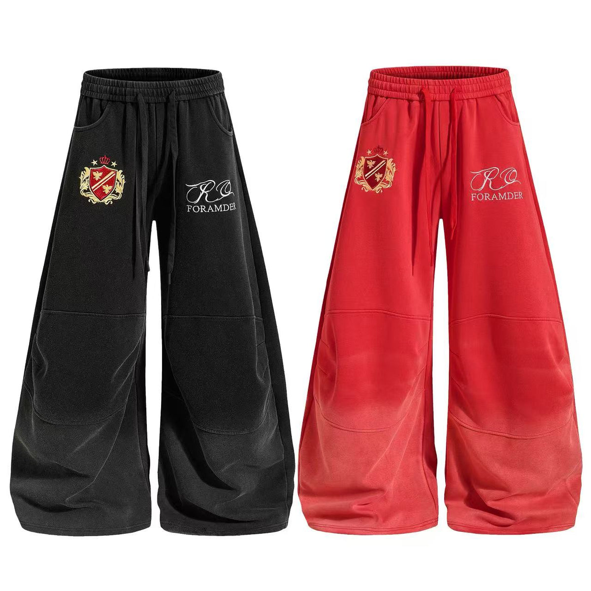 Crest Embroidered Baggy Wide-Leg Sweatpants
