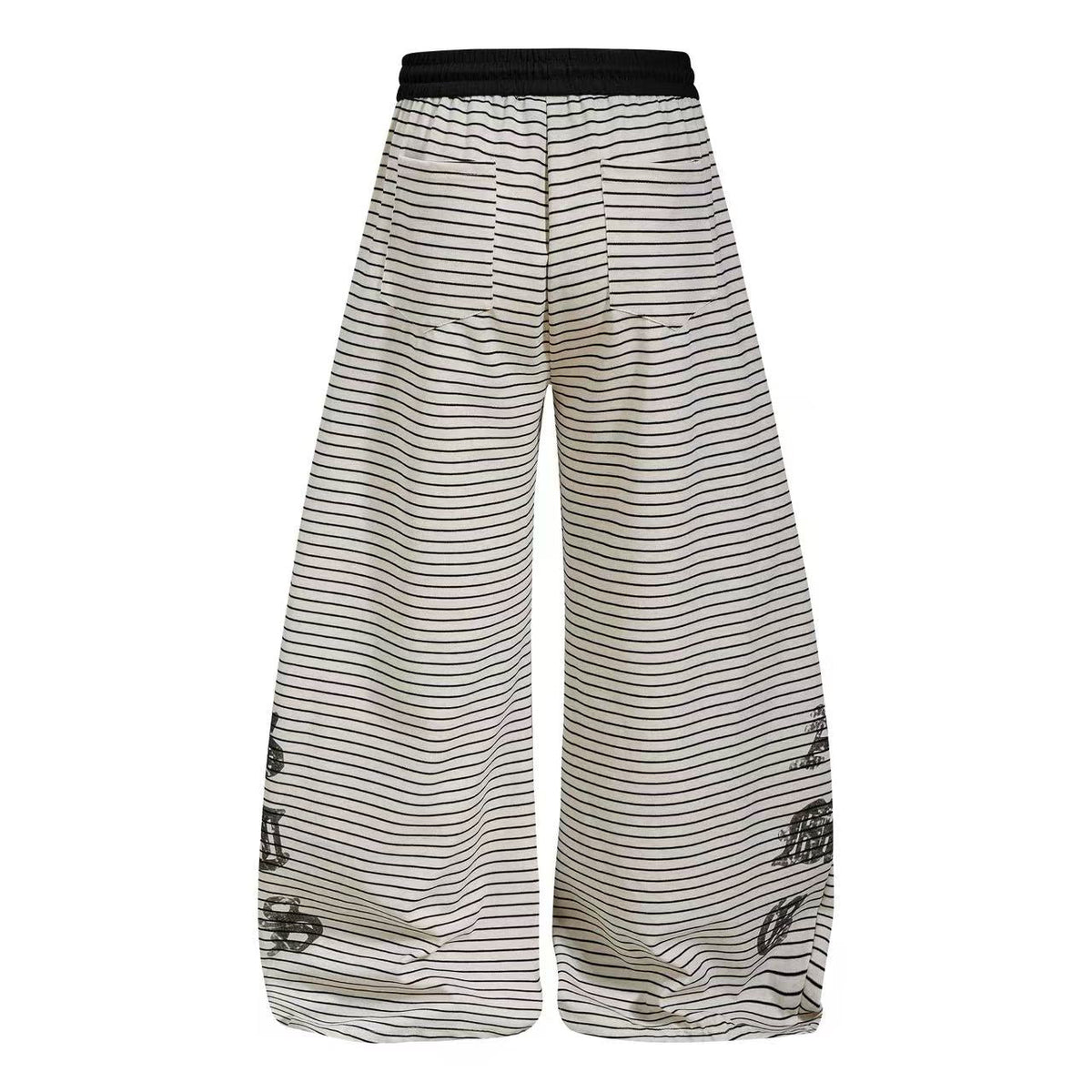 Striped Gothic Script Print Wide-Leg Sweatpants