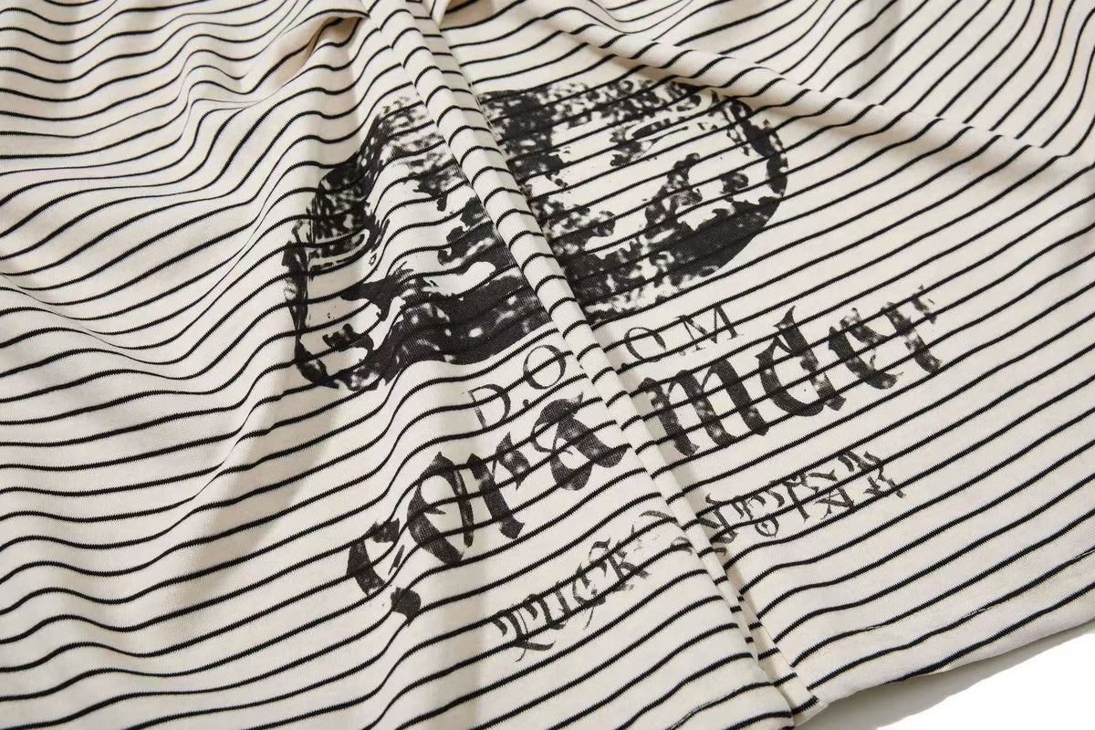 Striped Gothic Script Print Wide-Leg Sweatpants