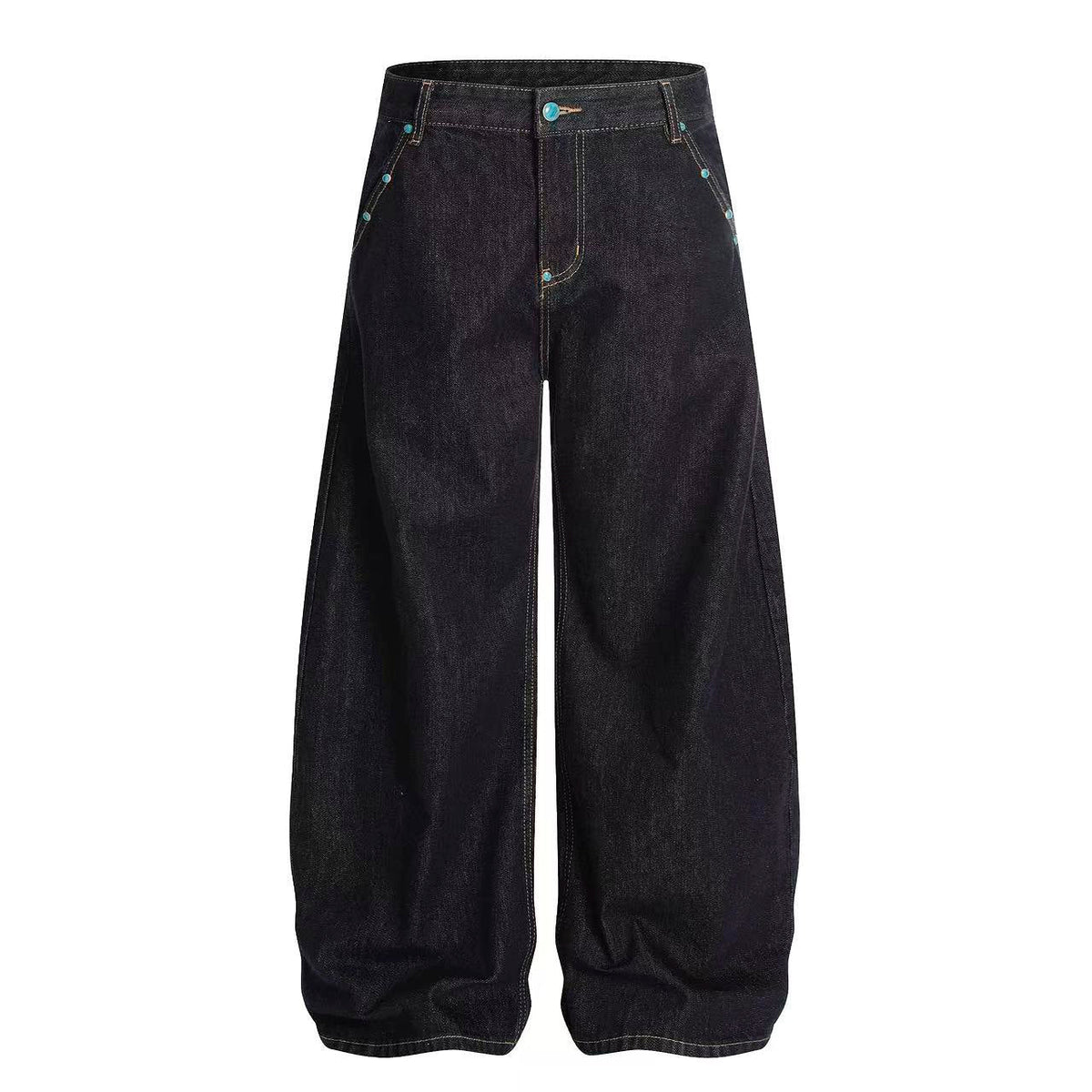 Turquoise-Stud Wide-Leg Baggy Jeans