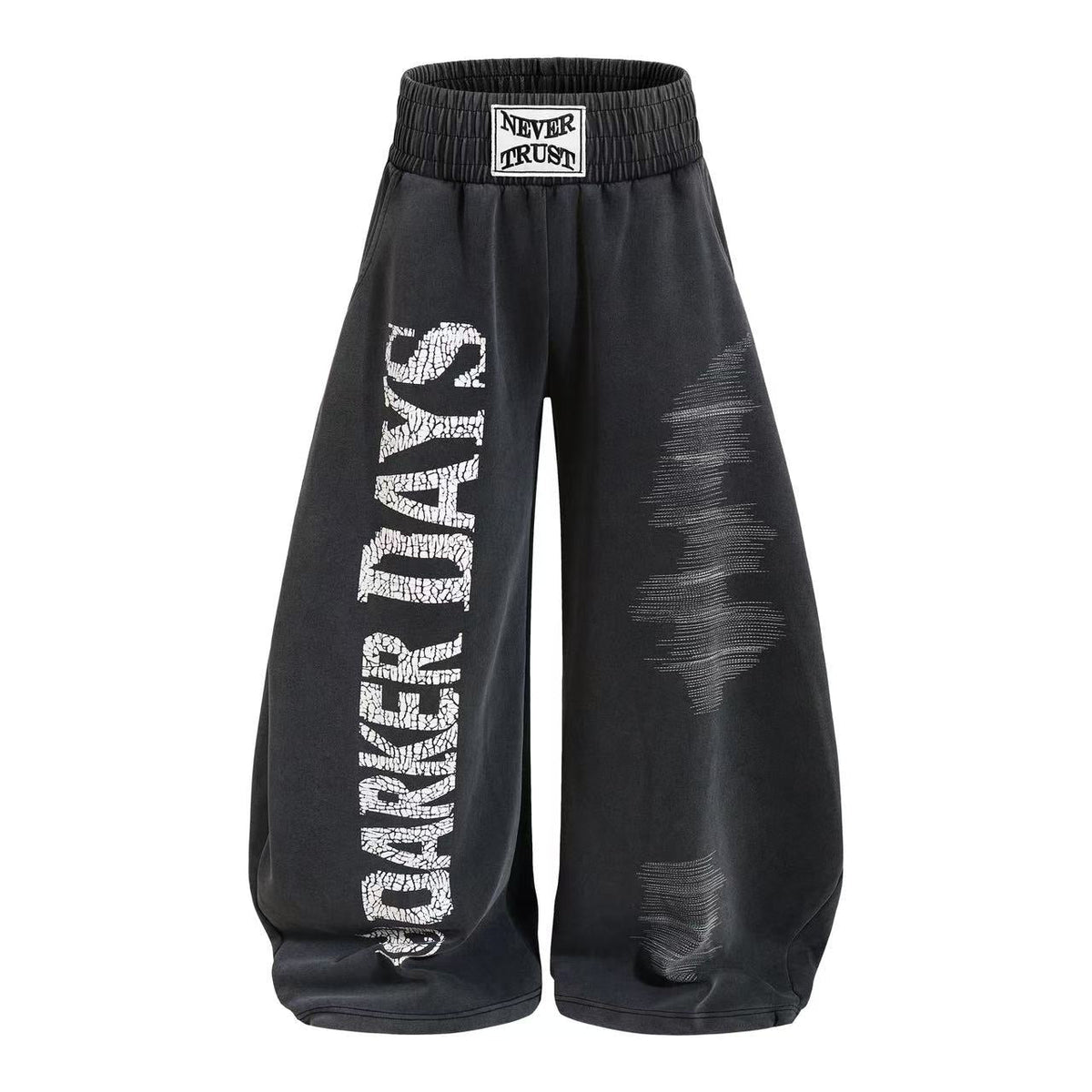 Washed Crackle Letter Baggy Wide-Leg Sweatpants
