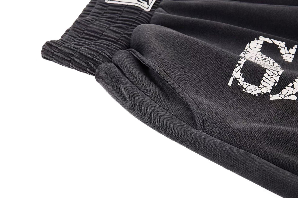 Washed Crackle Letter Baggy Wide-Leg Sweatpants