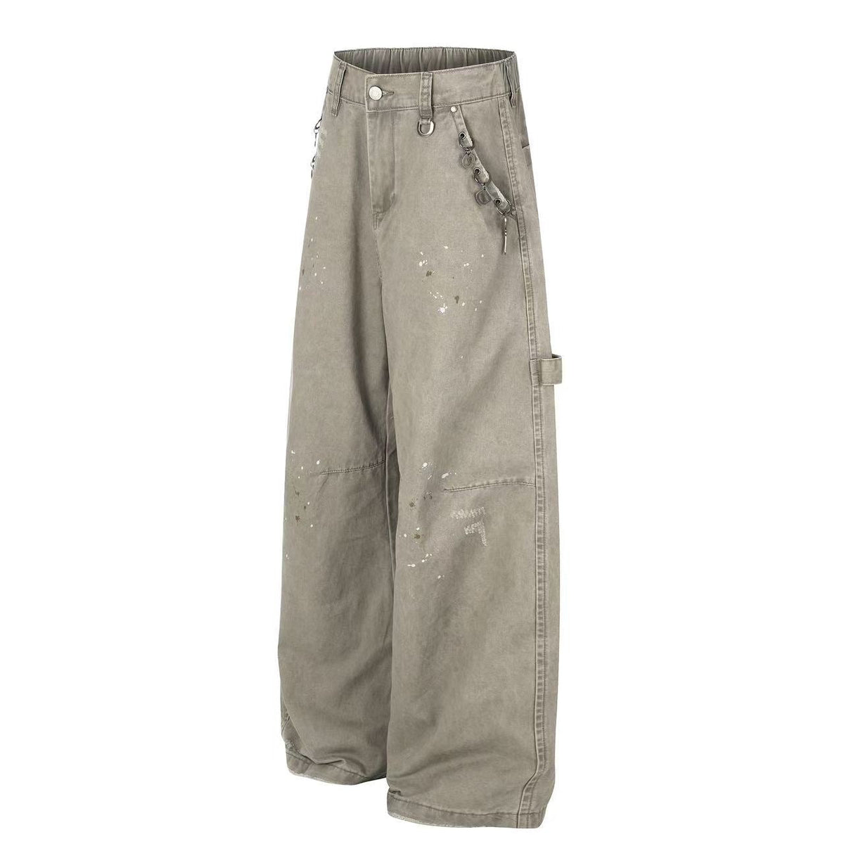 Splash Paint Distressed Chain Decor Wide-Leg Cargo Pants