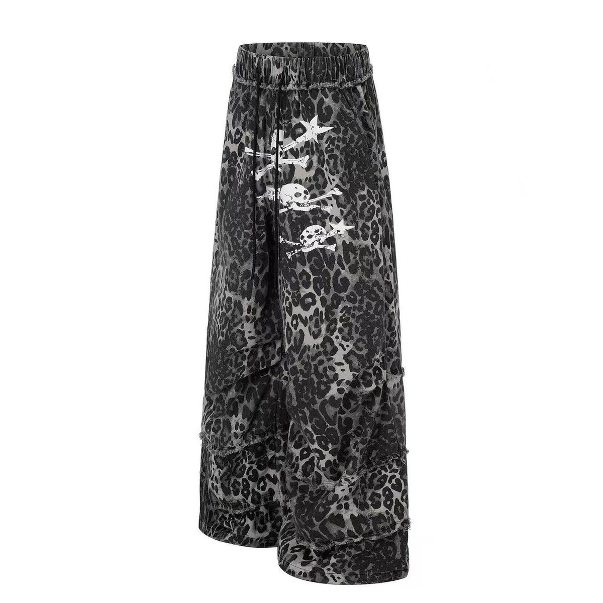 Leopard Print Skull 23 Raw Edge Wide-Leg Pants