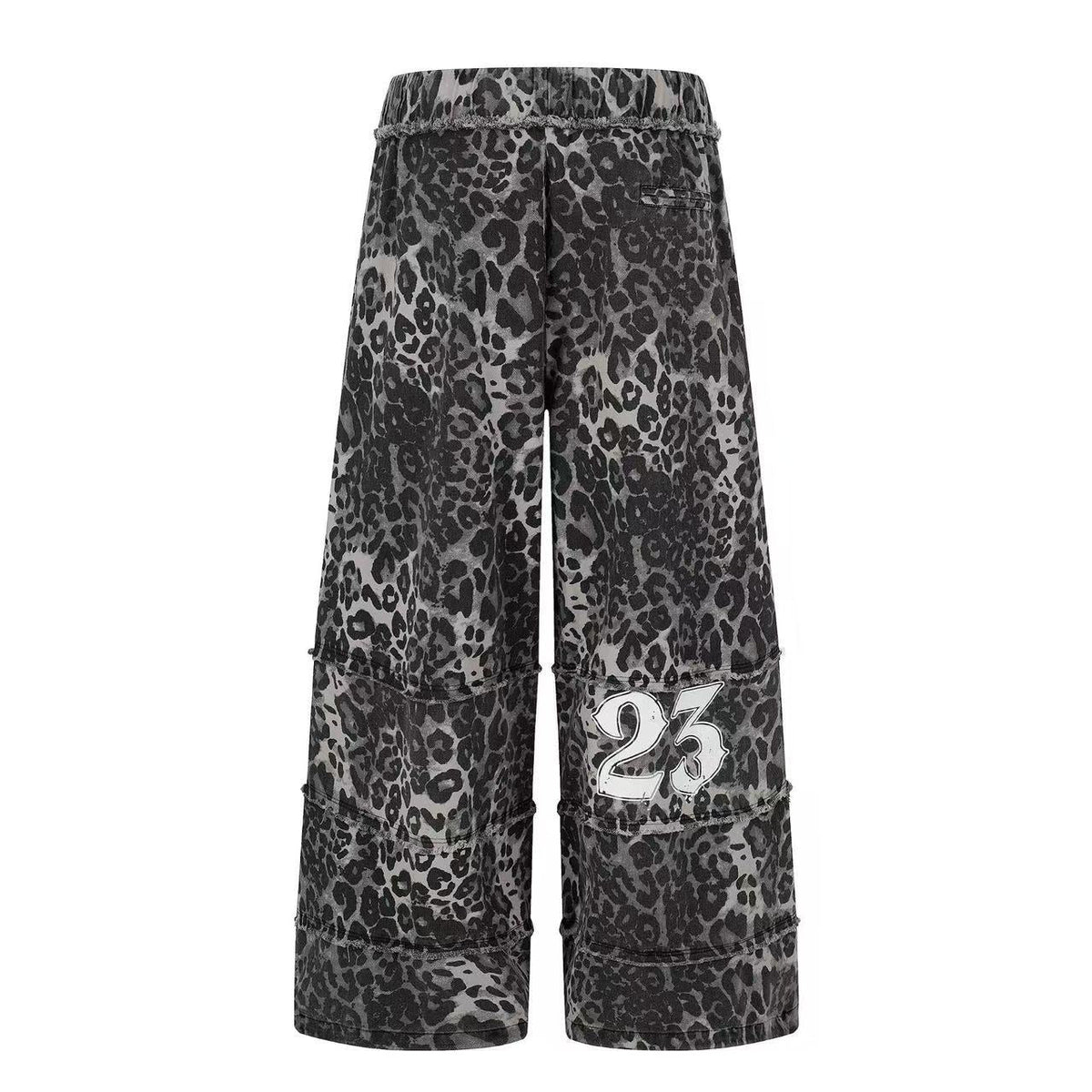 Leopard Print Skull 23 Raw Edge Wide-Leg Pants