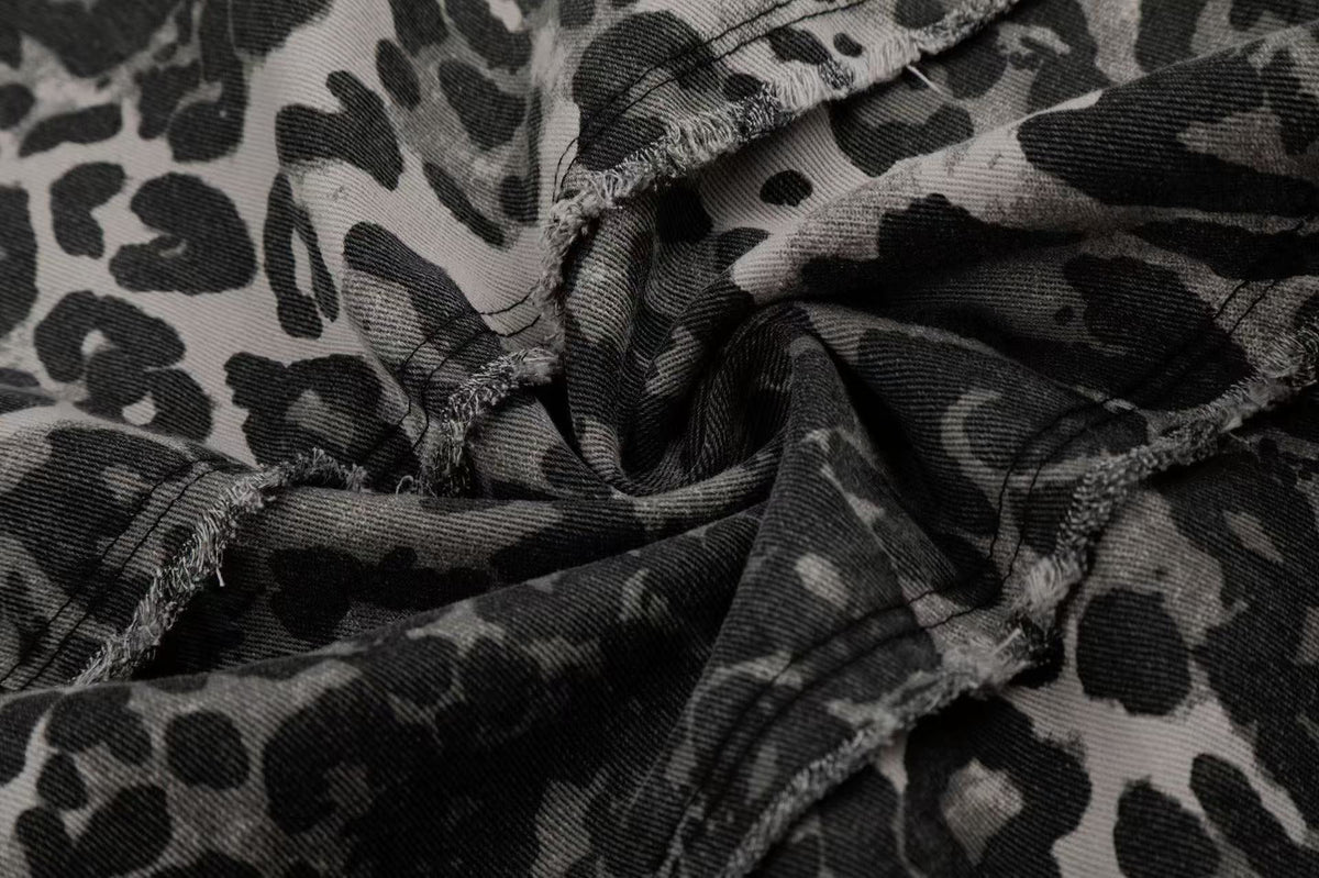 Leopard Print Skull 23 Raw Edge Wide-Leg Pants