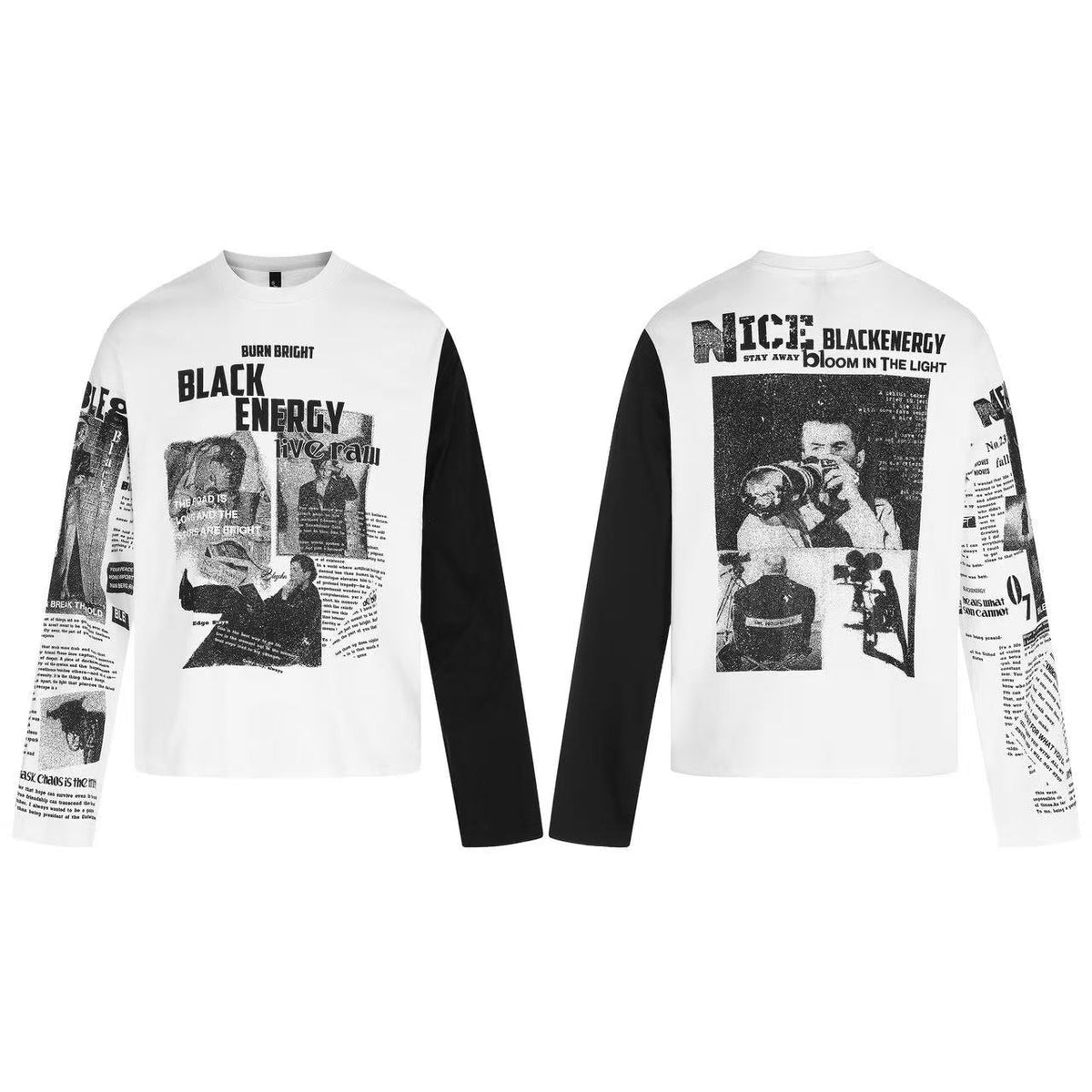 Newspaper Print Color Block Long Sleeve