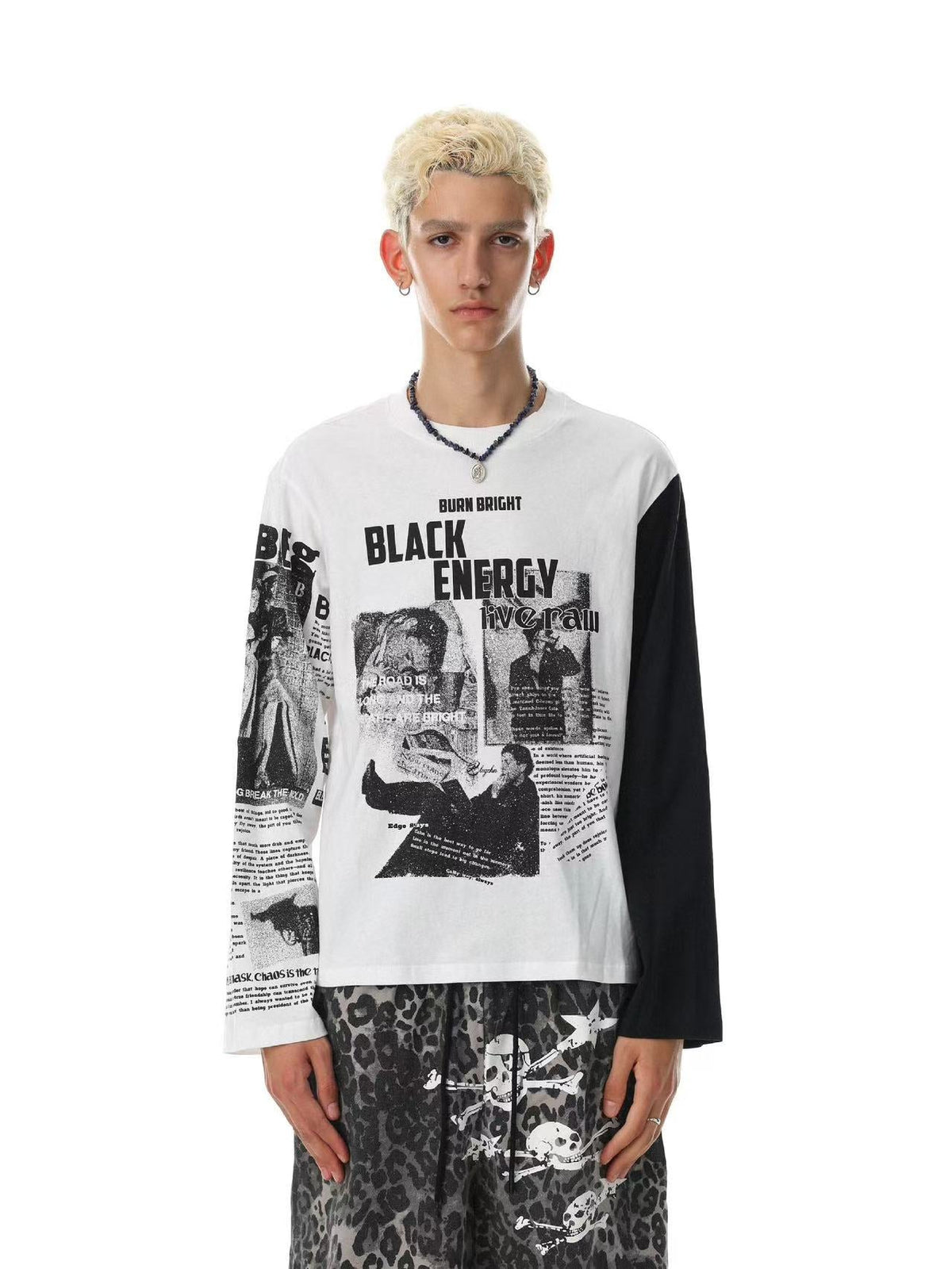Newspaper Print Color Block Long Sleeve
