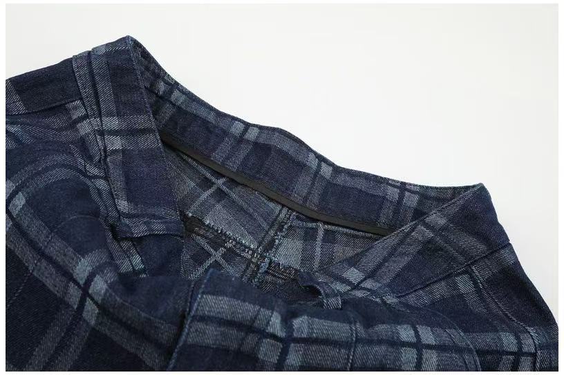 Vintage Blue Plaid Wide-Leg Cargo Pants