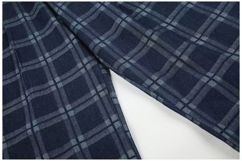 Vintage Blue Plaid Wide-Leg Cargo Pants