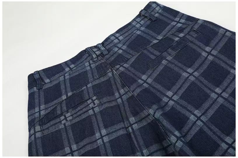 Vintage Blue Plaid Wide-Leg Cargo Pants
