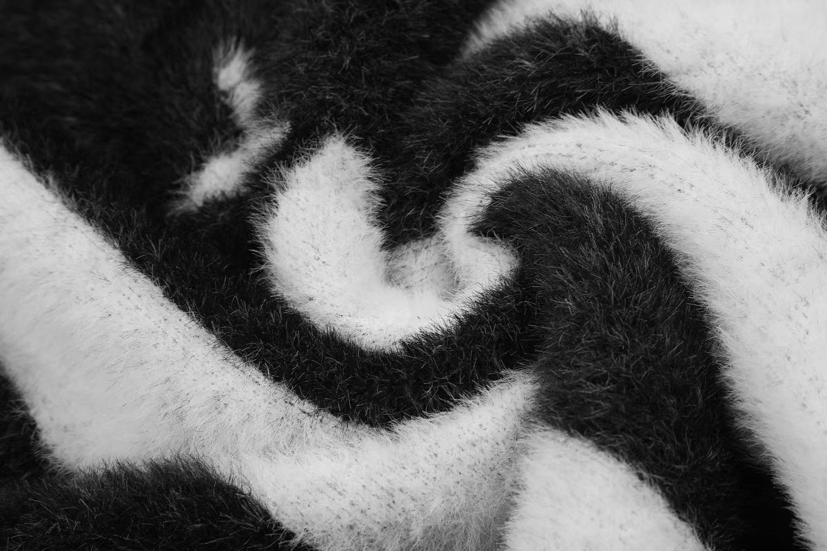 Black White Star & Striper Fuzzy Knit Sweater