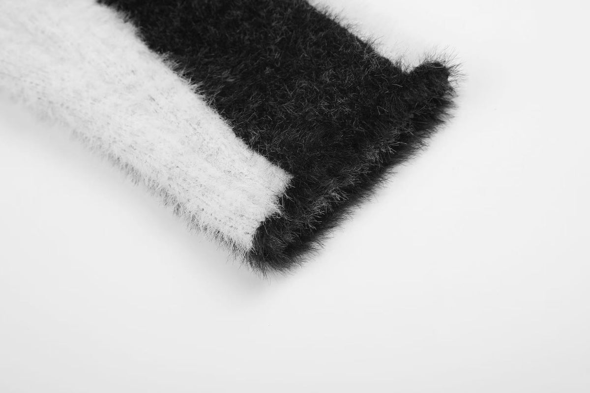 Black White Star & Striper Fuzzy Knit Sweater