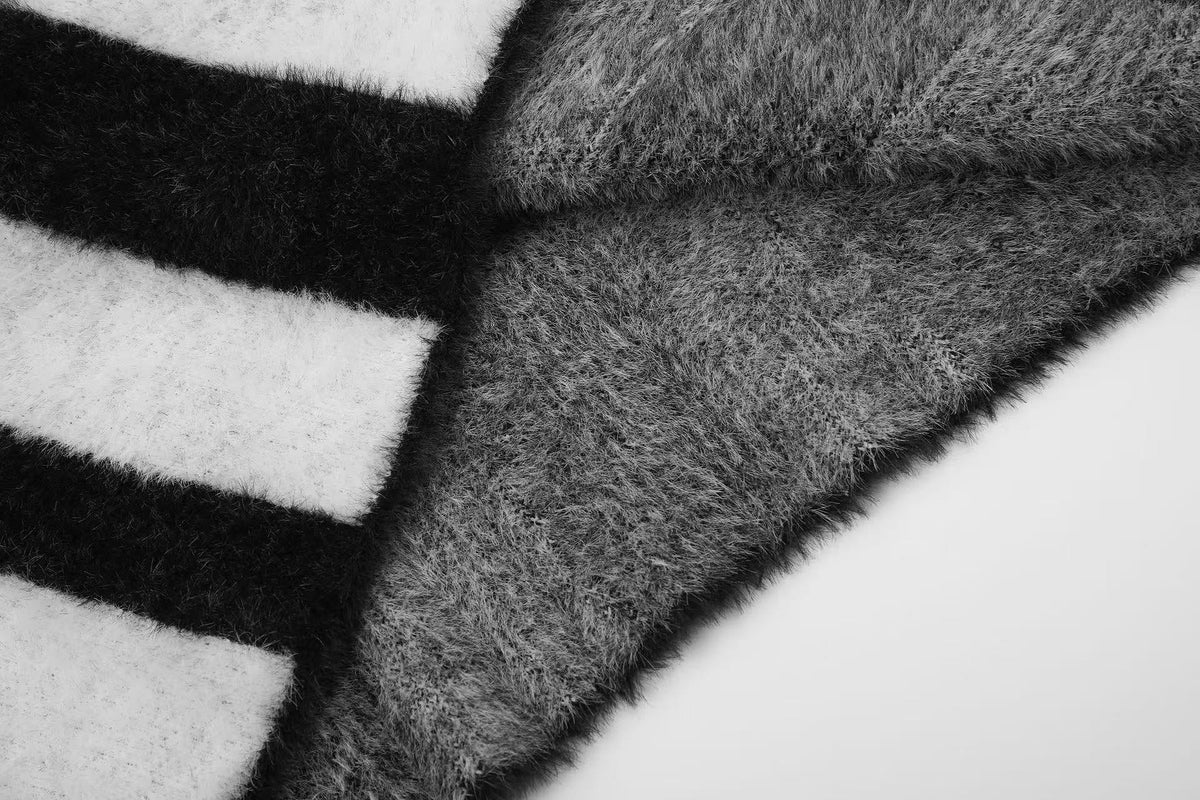 Black White Star & Striper Fuzzy Knit Sweater