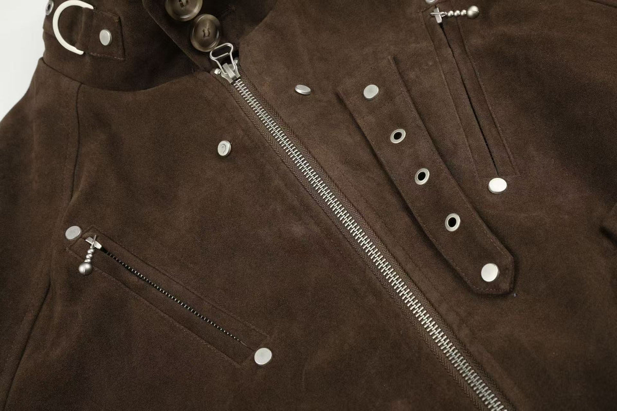 Vintage Studded Faux Suede Cropped Bomber jacket