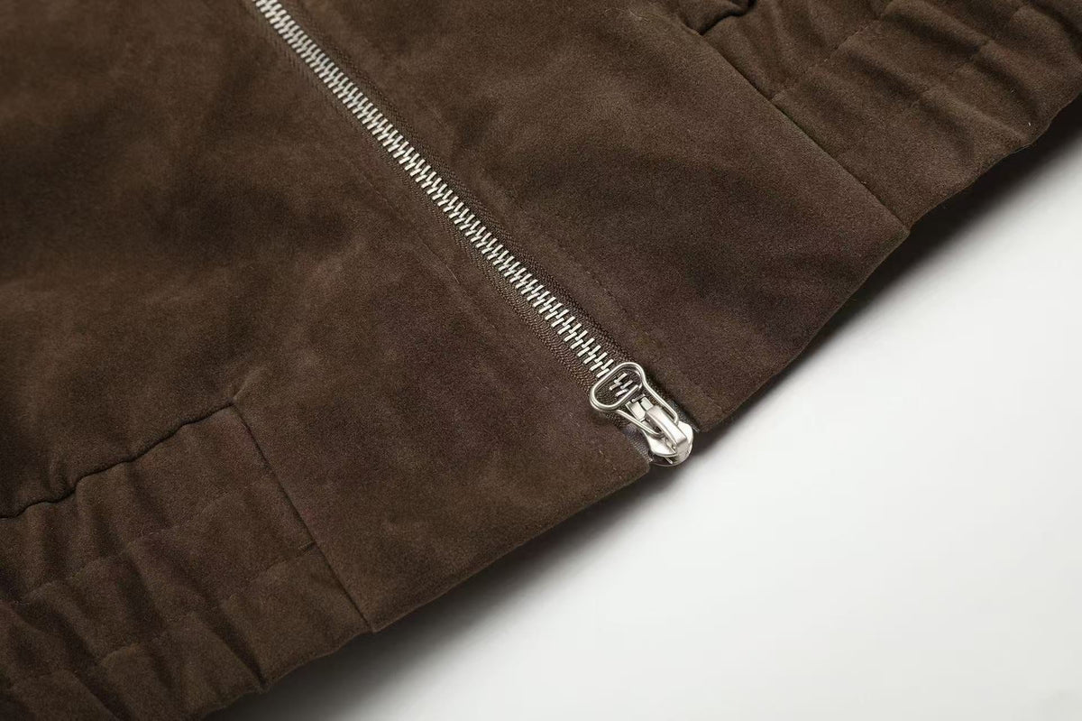 Vintage Studded Faux Suede Cropped Bomber jacket