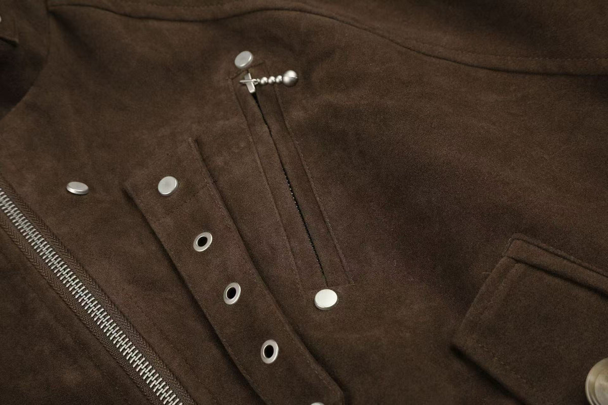 Vintage Studded Faux Suede Cropped Bomber jacket