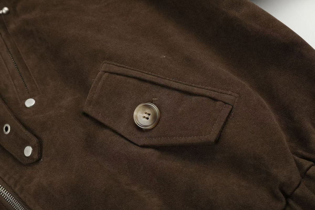 Vintage Studded Faux Suede Cropped Bomber jacket