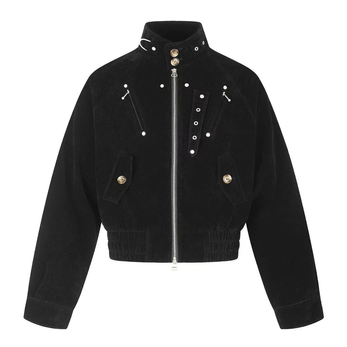 Vintage Studded Faux Suede Cropped Bomber jacket