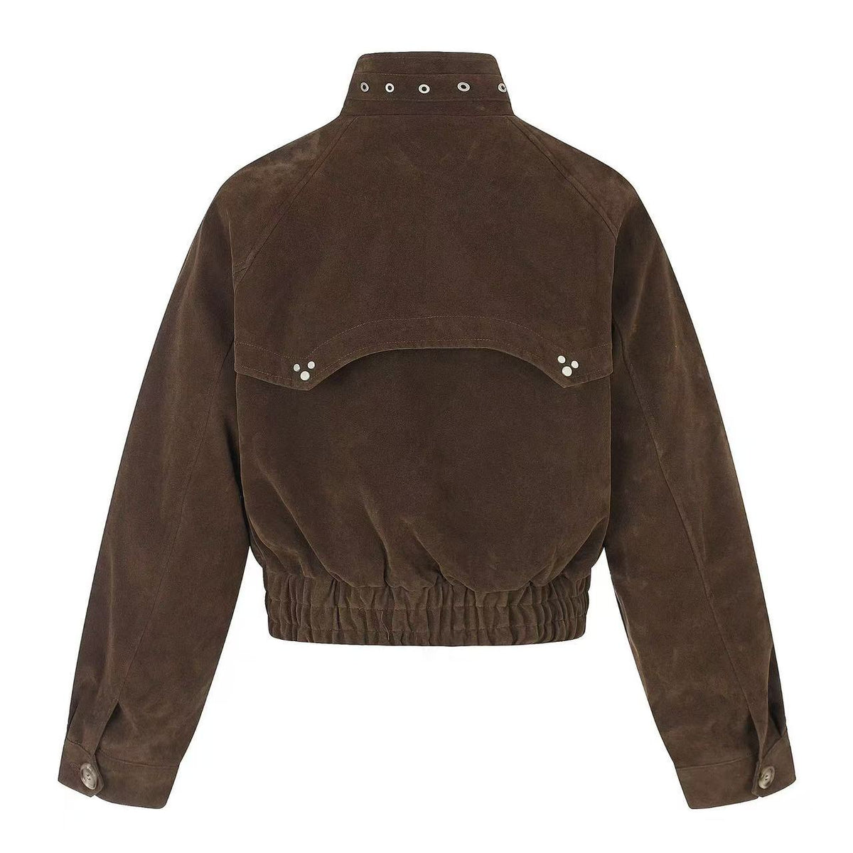 Vintage Studded Faux Suede Cropped Bomber jacket