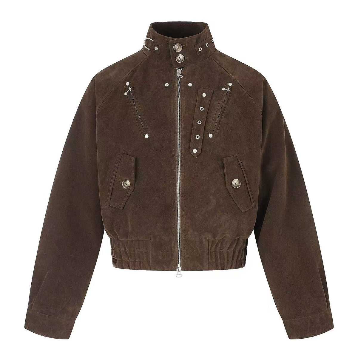 Vintage Studded Faux Suede Cropped Bomber jacket