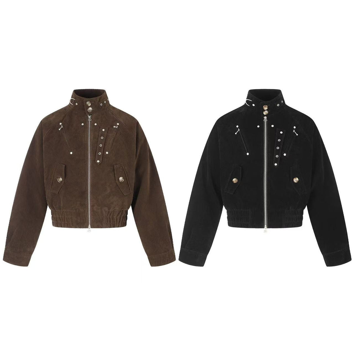 Vintage Studded Faux Suede Cropped Bomber jacket