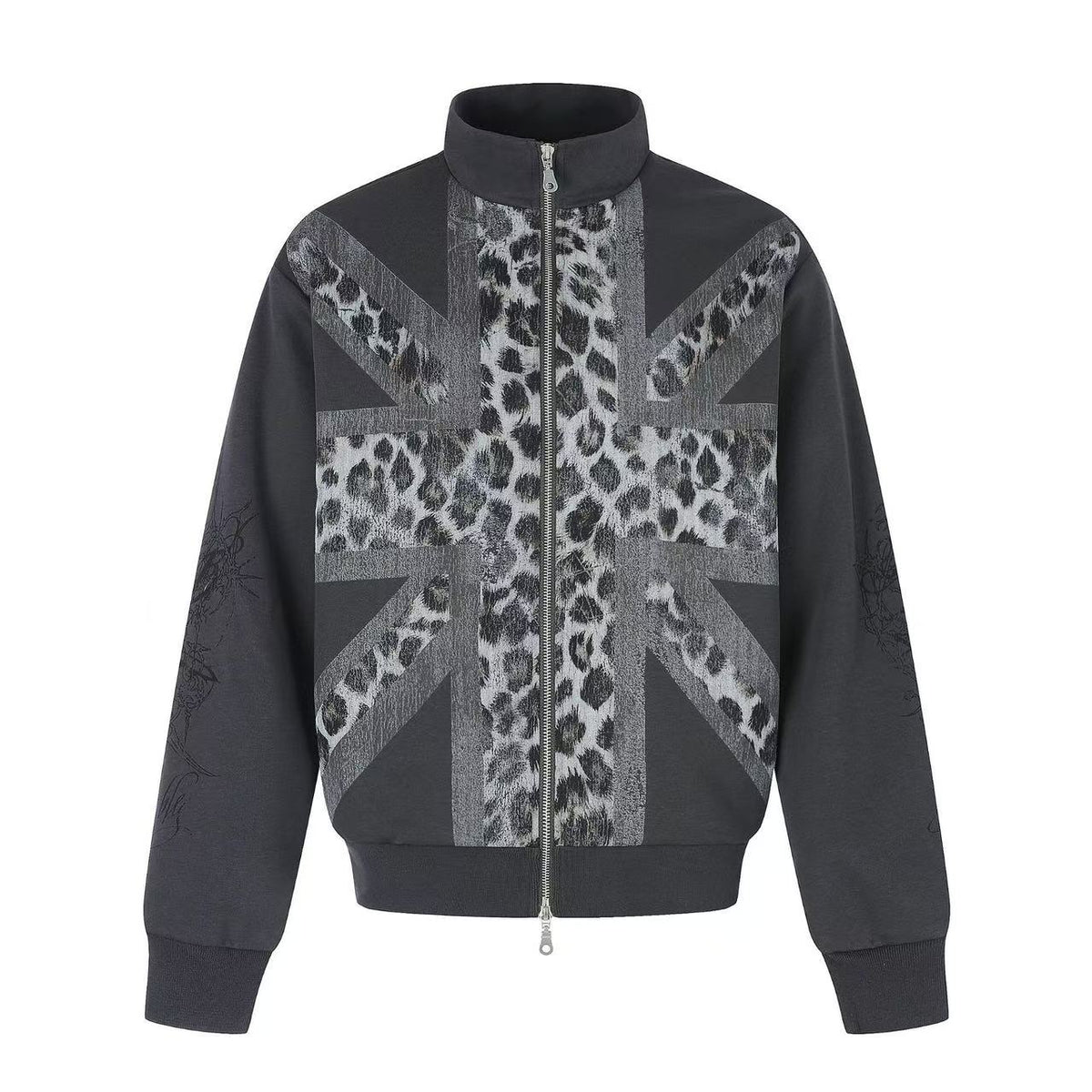 Cross Leopard Print Zip-Up Track Jacket