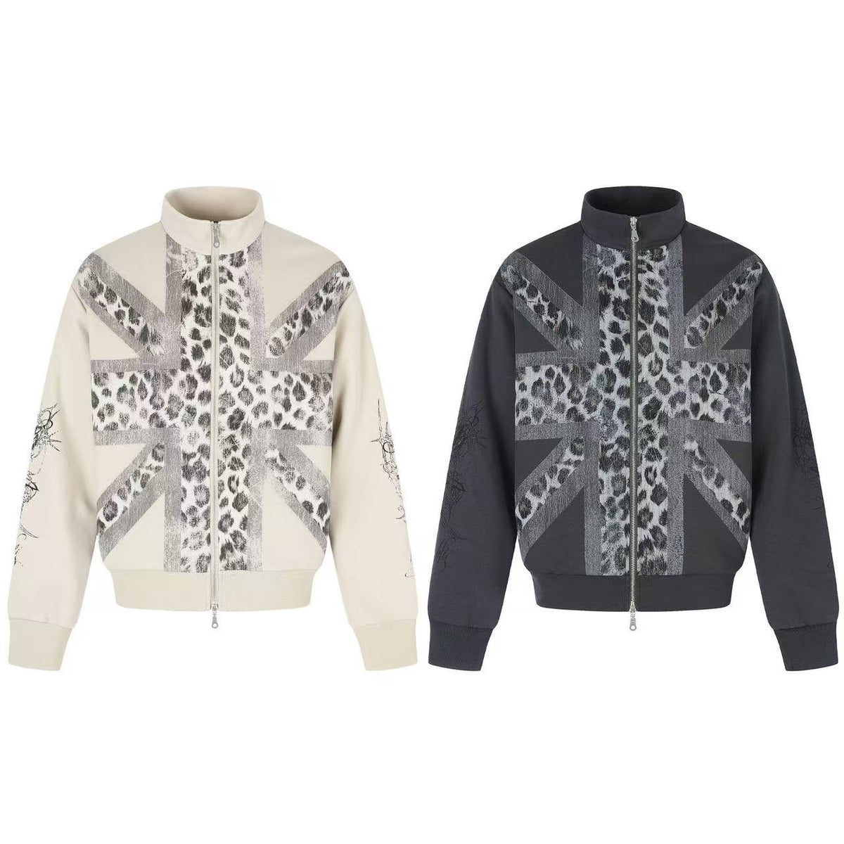 Cross Leopard Print Zip-Up Track Jacket
