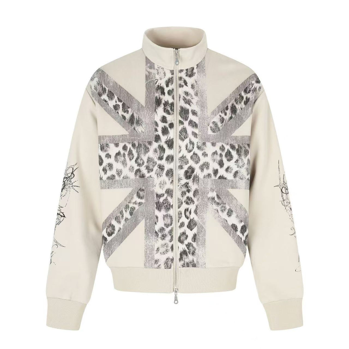 Cross Leopard Print Zip-Up Track Jacket