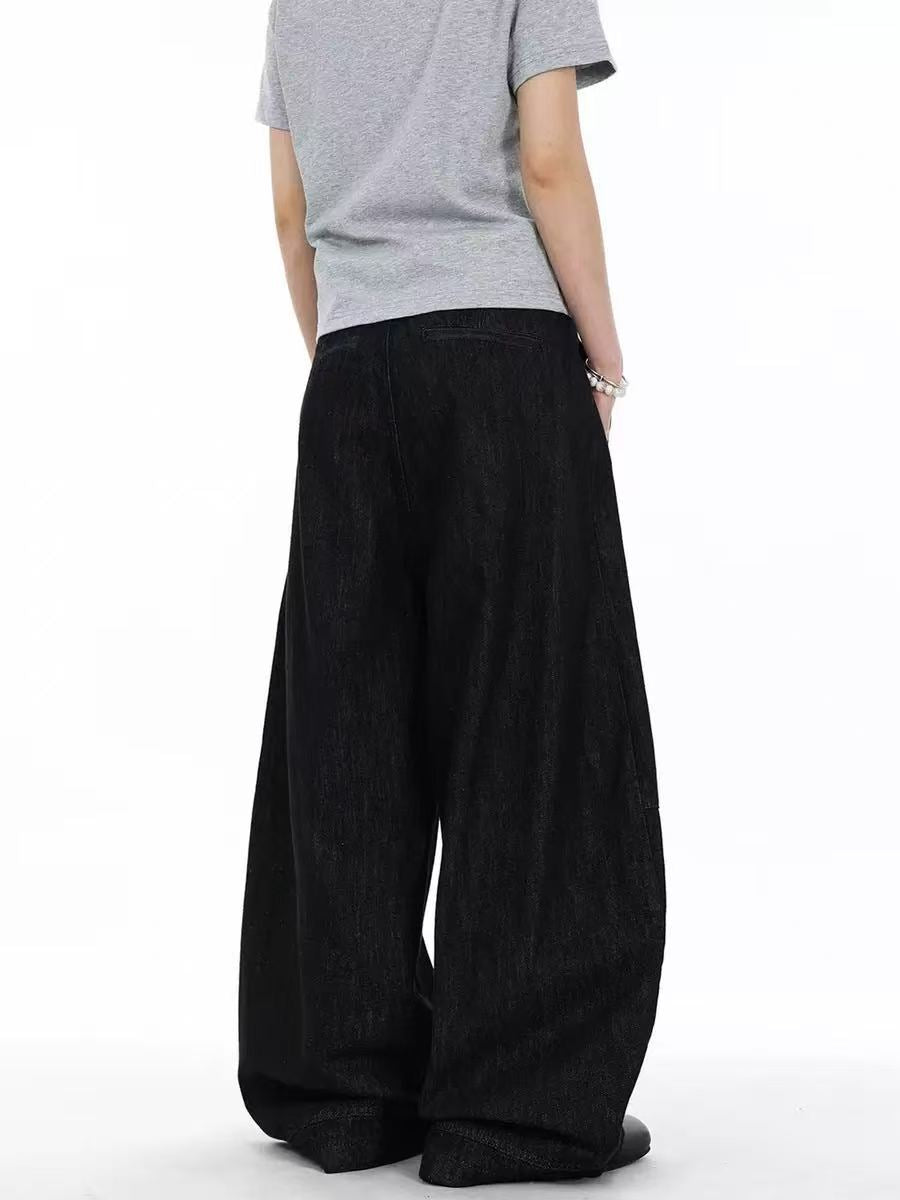 Dark Raw Denim Baggy Wide-Leg Jeans