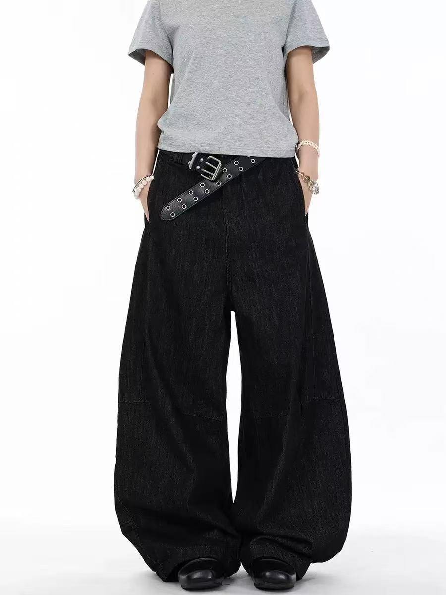 Dark Raw Denim Baggy Wide-Leg Jeans
