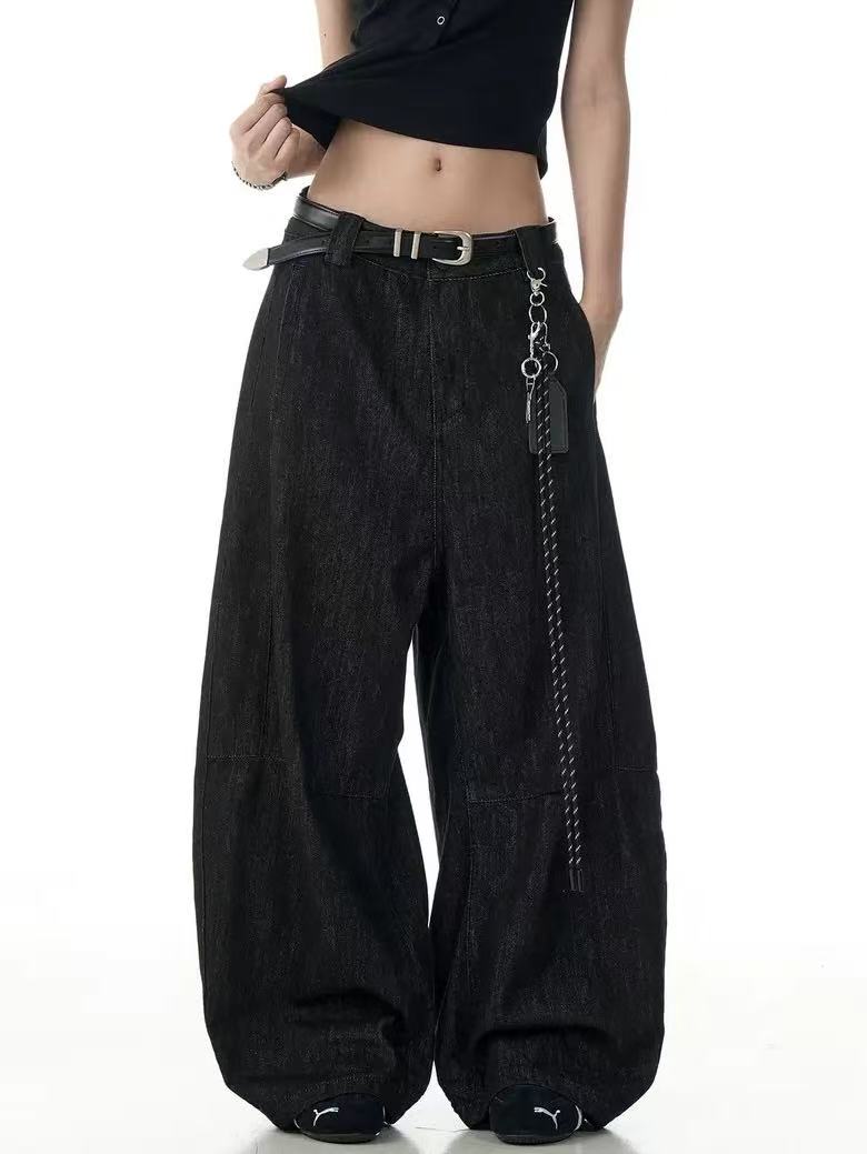 Dark Raw Denim Baggy Wide-Leg Jeans