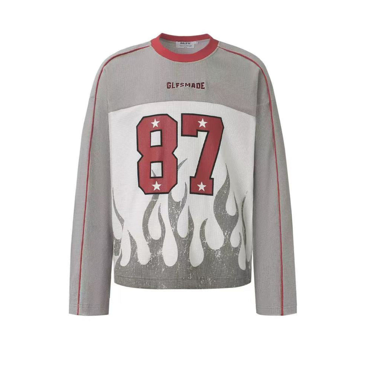Vintage Flame 87 Number Graphic Waffle Knit Long Sleeve