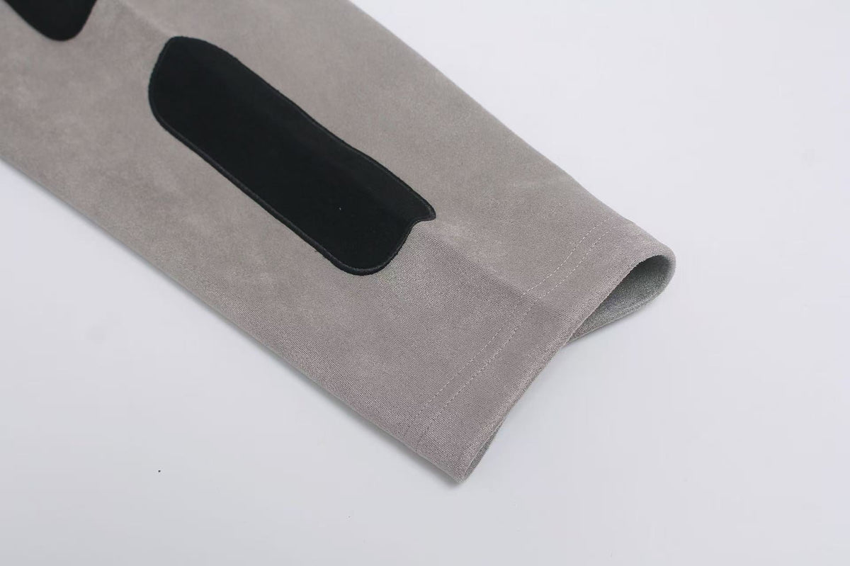 Letter Graphic Color Block  Faux Suede Long Sleeve