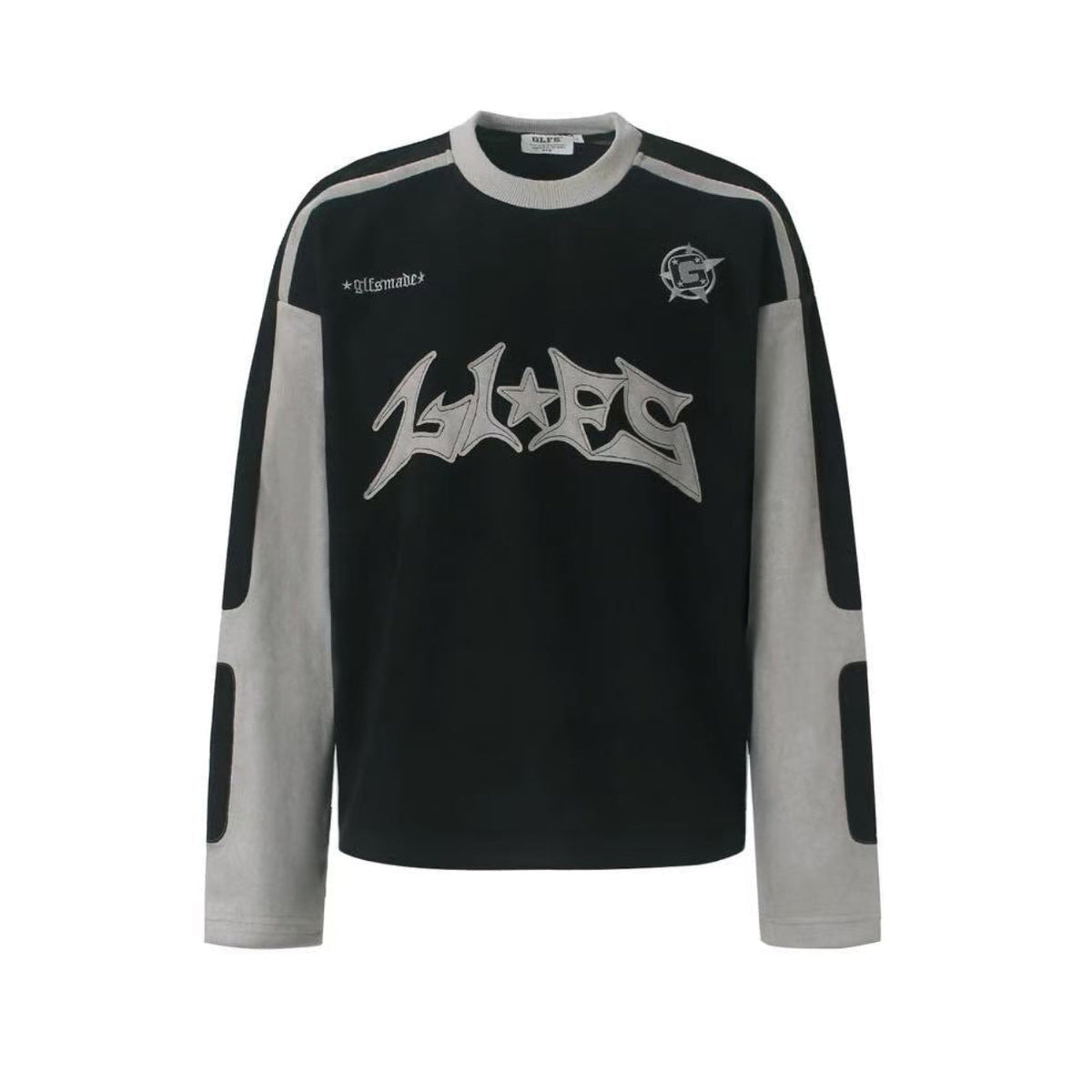 Letter Graphic Color Block  Faux Suede Long Sleeve