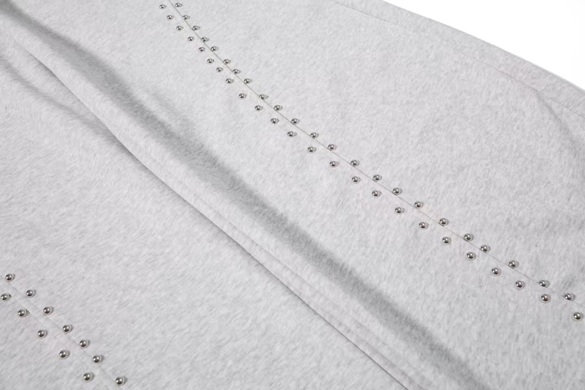 Rhinestone Studded Side Seam Arc Wide-Leg Sweatpants