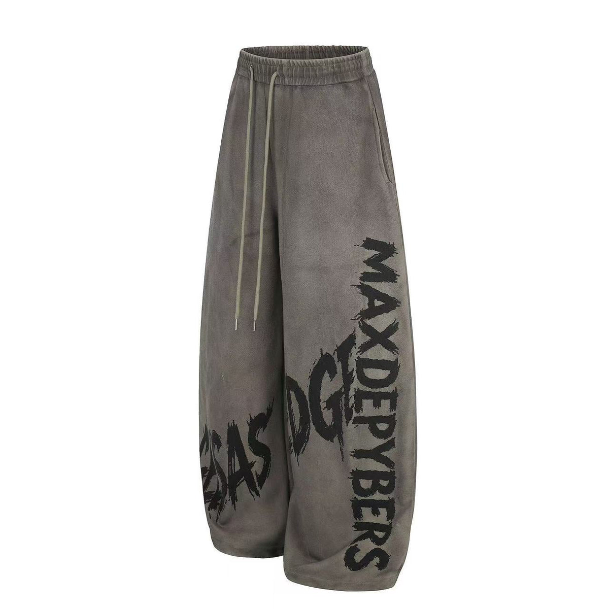Wash Grunge Brush Letter Print Wide-Leg Sweatpants