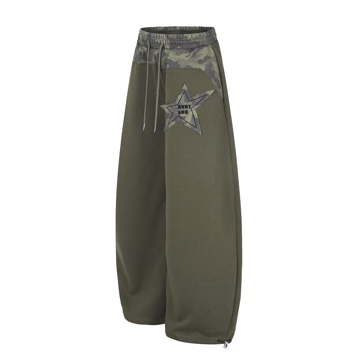 Color Block Camo Waist Yoke & Star Patch Wide-Leg Sweatpants