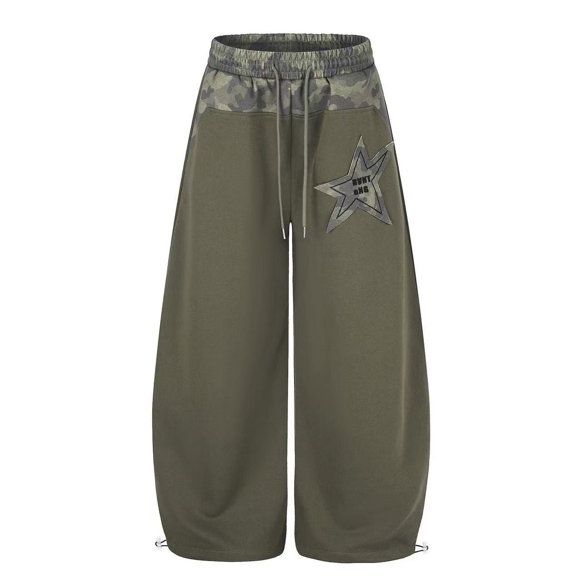 Color Block Camo Waist Yoke & Star Patch Wide-Leg Sweatpants