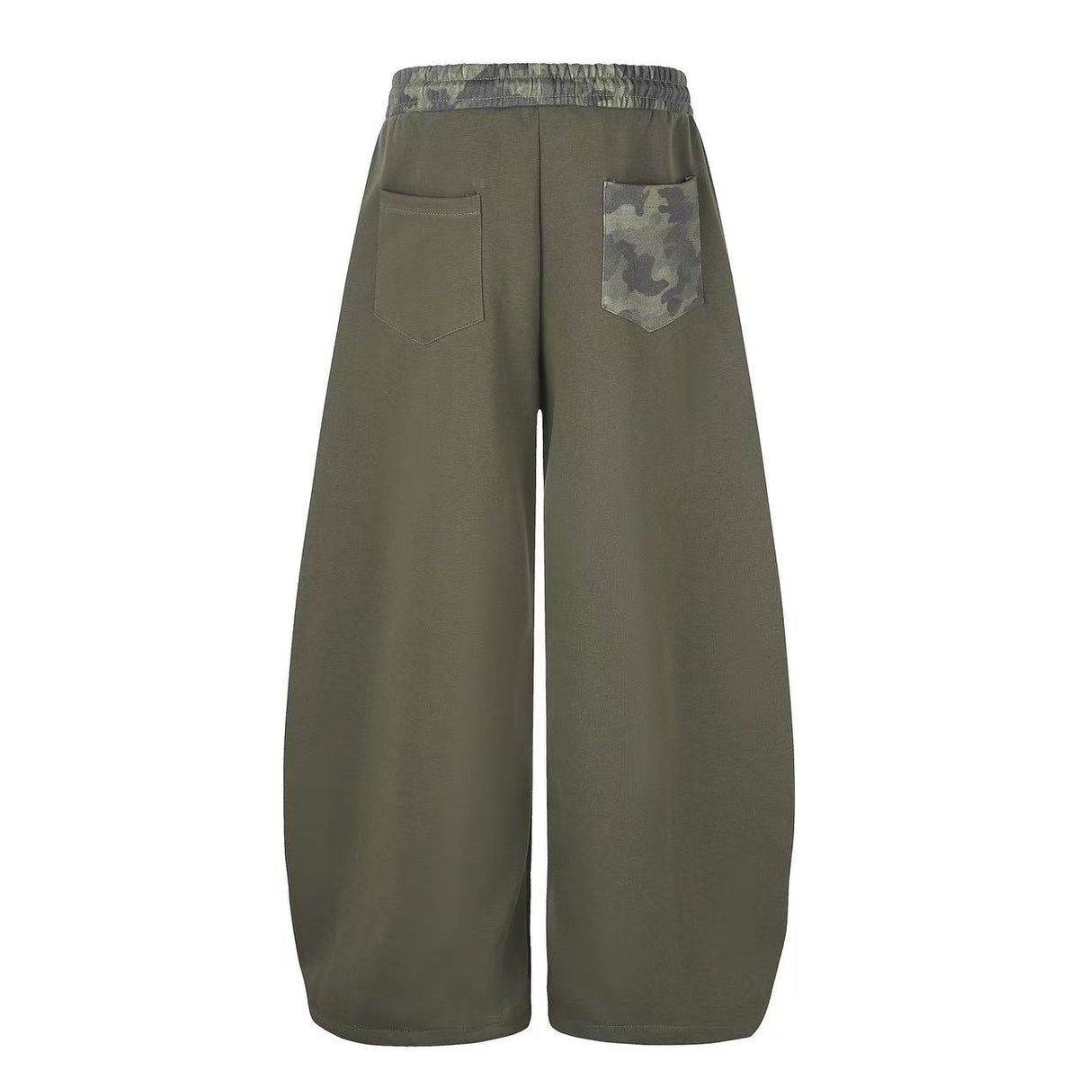Color Block Camo Waist Yoke & Star Patch Wide-Leg Sweatpants