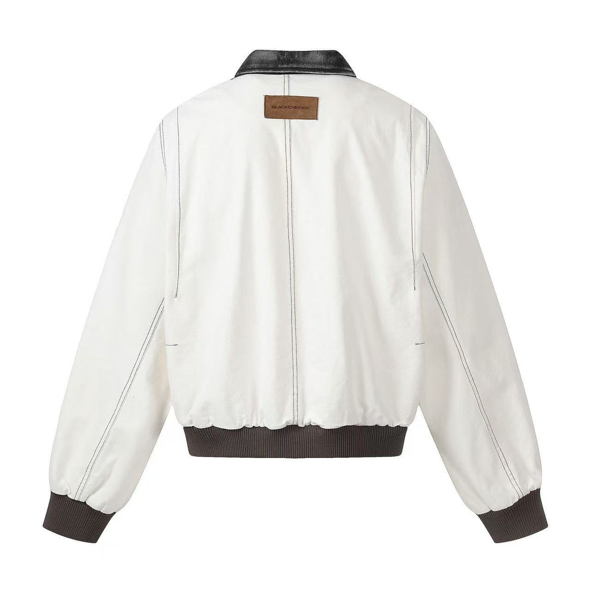 Contrast Leather Collar Stitched Line Workwear Bomber Jacket